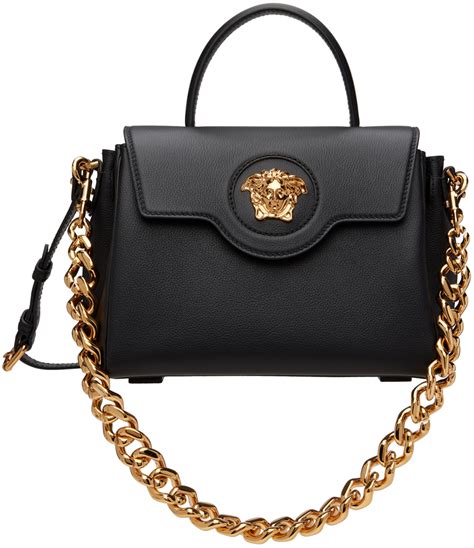 versace collection medusa buckle slip on black|Versace la medusa bag.